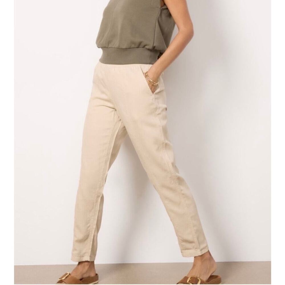 Faherty Arlie Pants Pull On Tapered Leg Utility Linen Slim Fit Khaki Size Medium